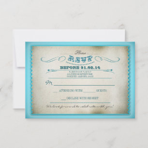 Cartes RSVP de mariage vintage turquoise - billets