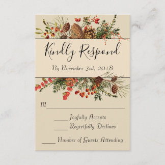 Cartes RSVP de Noël Berries avec dos vert