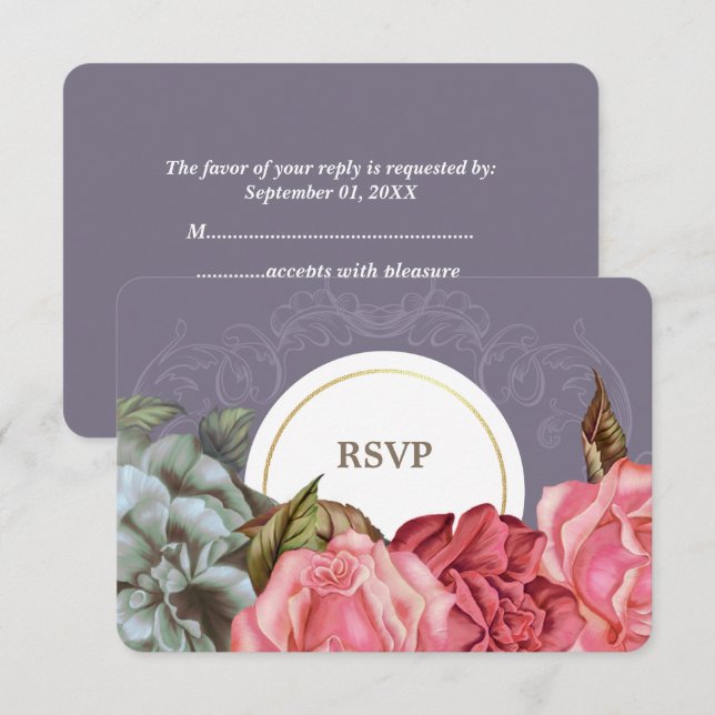 Cartes RSVP de peinture florale vintage élégante (Devant / Derrière)