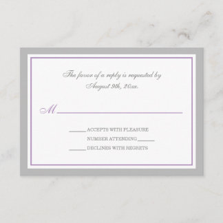 Cartes RSVP de réception de mariage gris et violet