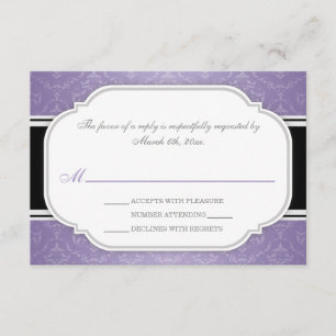 Cartes RSVP de réception Mariage damassé gris et v