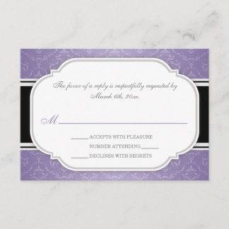 Cartes RSVP de réception Mariage damassé gris et v