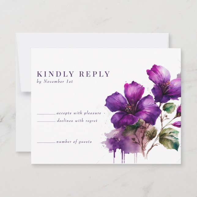 Cartes RSVP de réponse des Mariages floraux violet (Devant)
