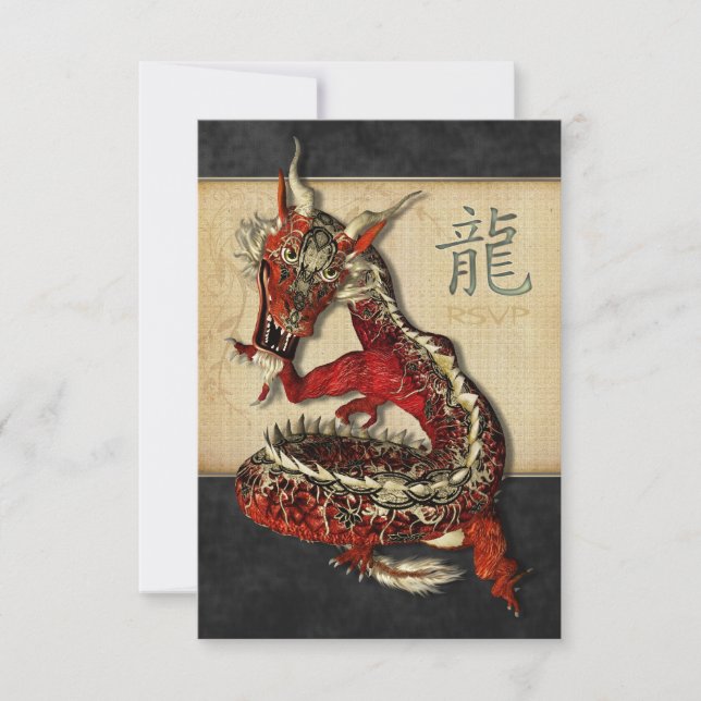 Cartes RSVP Dragon Rouge Chinois (Devant)