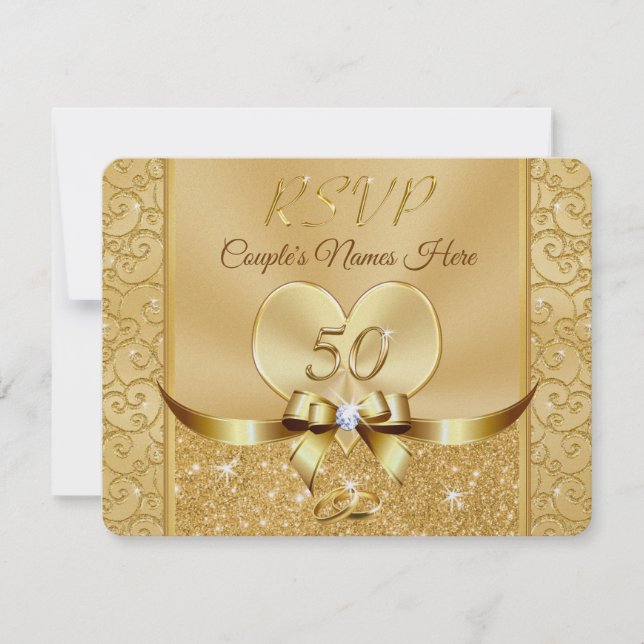 Cartes RSVP du 50e anniversaire du Mariage Heart,  (Devant)