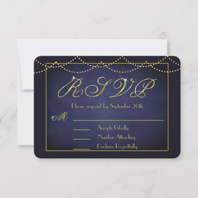 Cartes RSVP Elegant Deep Blue et Gold Parties scin (Devant)