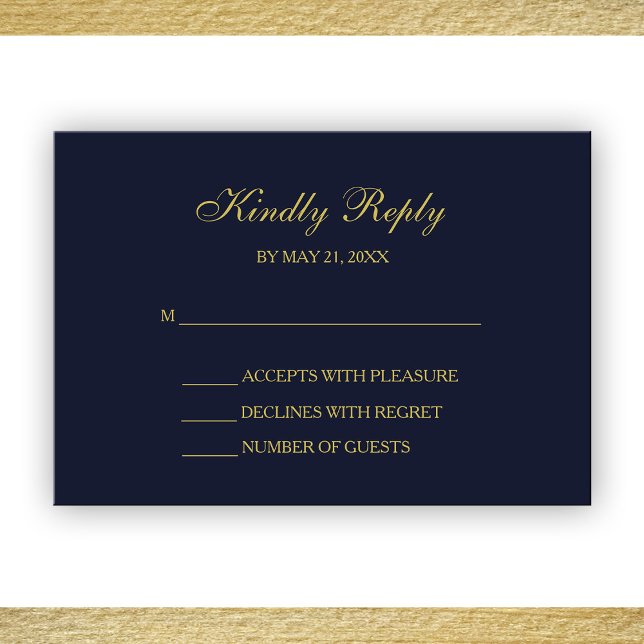 Cartes RSVP Elegant Navy & Gold Script (Créateur téléchargé)