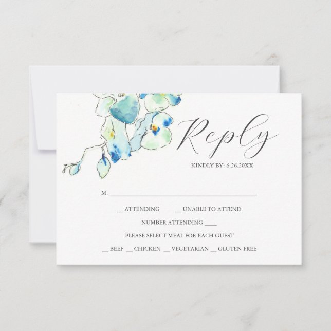 Cartes RSVP élégantes Fleurs d'aquarelle bleue (Devant)