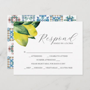 Cartes RSVP en carreaux Amalfi citron avec choix d