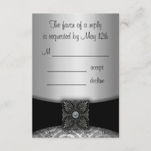 Cartes RSVP en damassé argent et noir