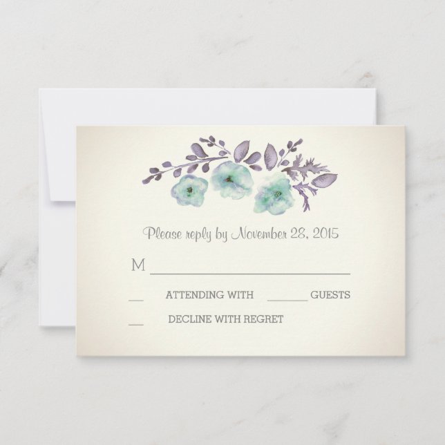 Cartes RSVP en fleurs d'aquarelle romantique (Devant)