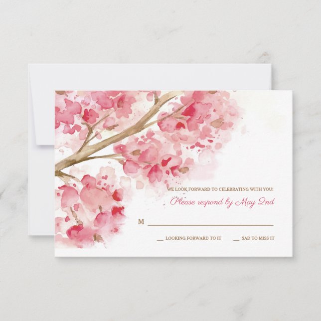 Cartes RSVP en fleurs de cerisier d'aquarelle (Devant)