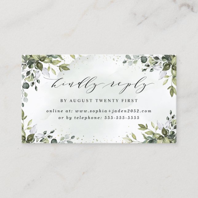 Cartes RSVP en ligne Dusty Blue Greenery Mariage (Devant)