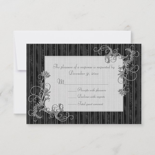 Cartes RSVP en noir, blanc et argent - Modèle (Devant)