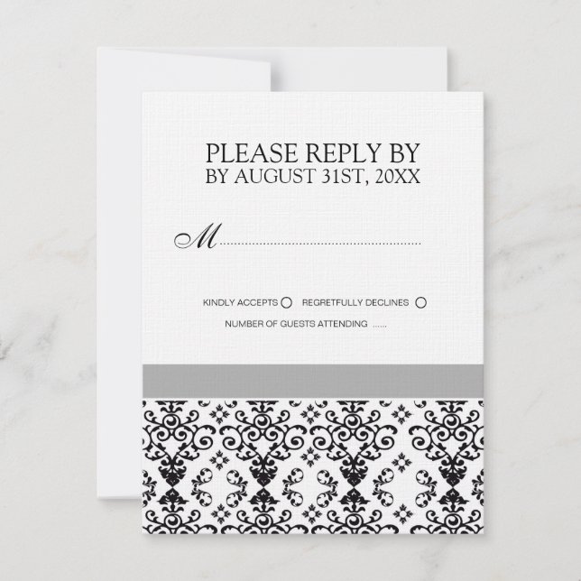 Cartes RSVP en noir et blanc (Devant)