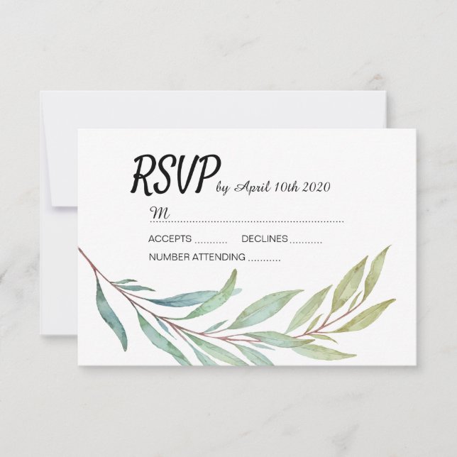 Cartes RSVP Feuille d'aquarelle verte (Devant)