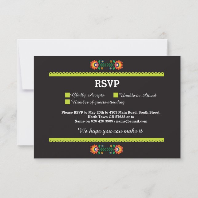 Cartes RSVP Fiesta Impression Mexicaine Mariage Fê (Devant)