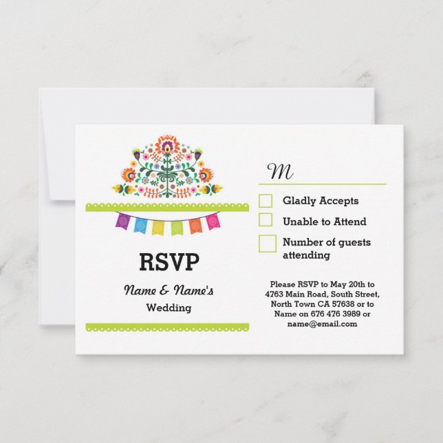Cartes RSVP Fiesta Imprimé Mexicain  Mariage Fête (Devant)