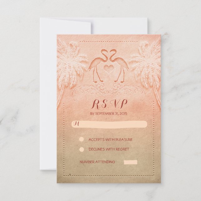 cartes RSVP flamingo de mariage maritime (Devant)