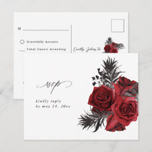 Cartes RSVP Fleurs Rouges & Noir sans Repas