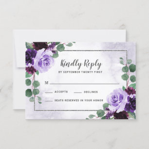 Cartes RSVP Floral Airy Purple et Silver Wedding