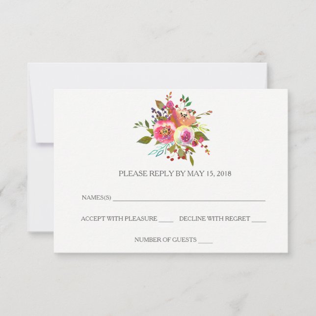 Cartes RSVP Florales en aquarelle romantique (Devant)