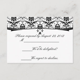 Cartes RSVP formelles en noir blanc Damas