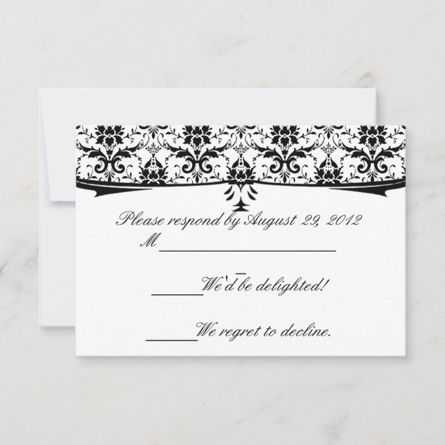 Cartes RSVP formelles en noir blanc Damas (Devant)