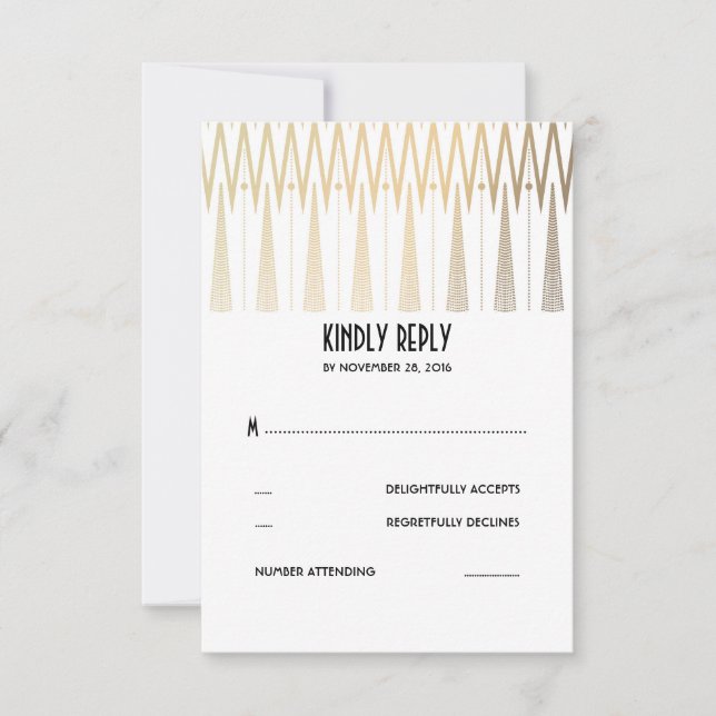 Cartes RSVP Gold White et Black Art Déco (Devant)