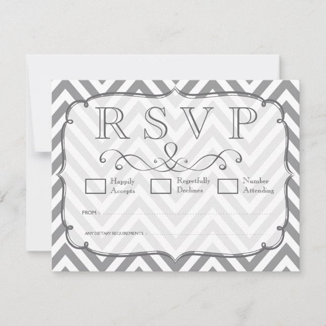 Cartes RSVP Gris & Blanc Chevron Wedding (Devant)