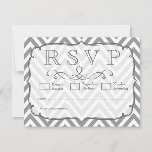 Cartes RSVP Gris & Blanc Chevron Wedding
