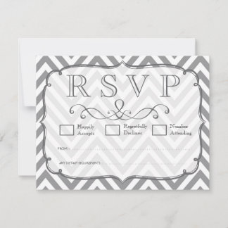 Cartes RSVP Gris & Blanc Chevron Wedding