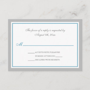 Cartes RSVP Gris & Bleu de la réception de mariage