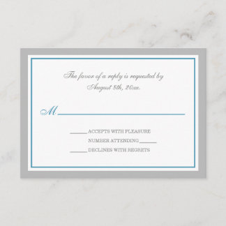 Cartes RSVP Gris & Bleu de la réception de mariage