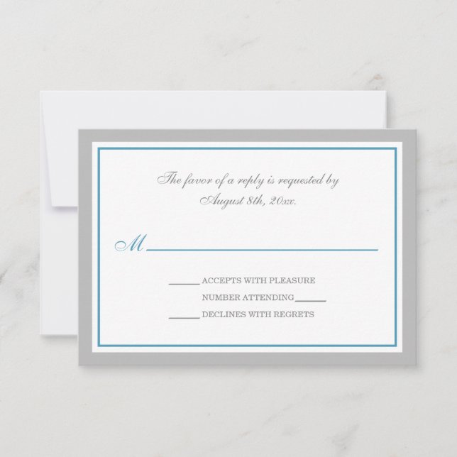 Cartes RSVP Gris & Bleu de la réception de mariage (Devant)