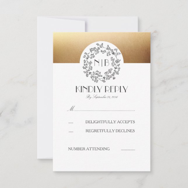 Cartes RSVP Gris Breath Gold Wedding pour bébé (Devant)