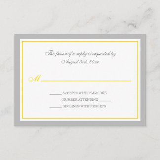 Cartes RSVP Gris & Jaune Réception Mariage