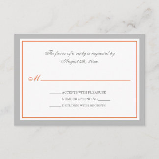 Cartes RSVP Gris & Orange de réception de mariage