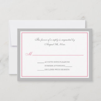 Cartes RSVP Gris & Rose de la réception de mariage