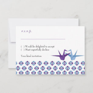 Cartes RSVP Grues en origami (Bleu Violet) avec en