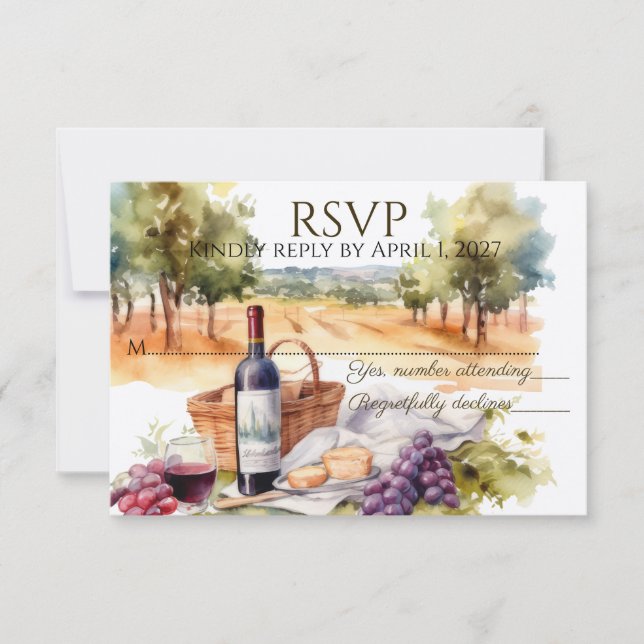 Cartes RSVP horizontales Vinee aquarelle (Devant)
