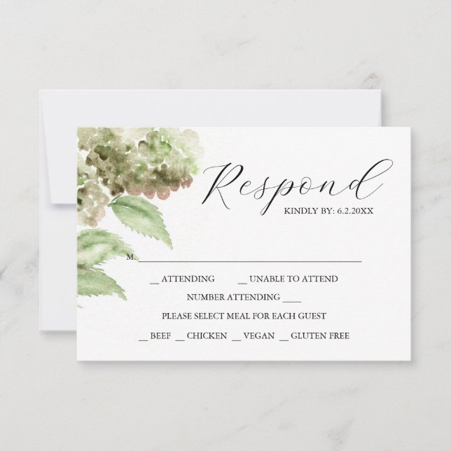Cartes RSVP Hortensia pour Mariage (Devant)