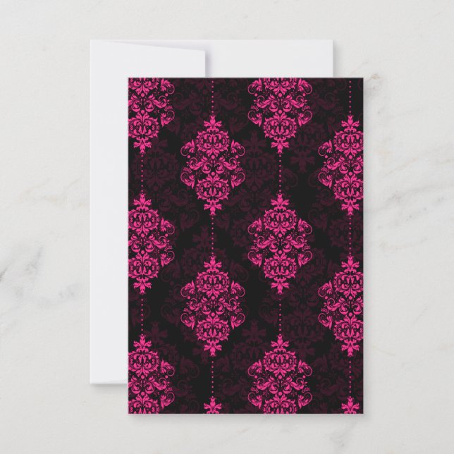 Cartes RSVP Hot Rose Damask & Black Wedding (Devant)