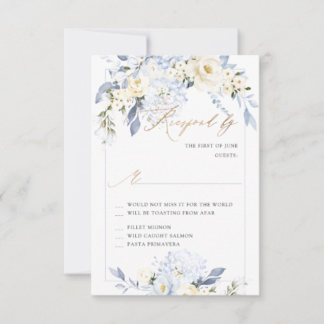 Cartes RSVP Hydrangea Bleu H2 Roses Crème (Devant)