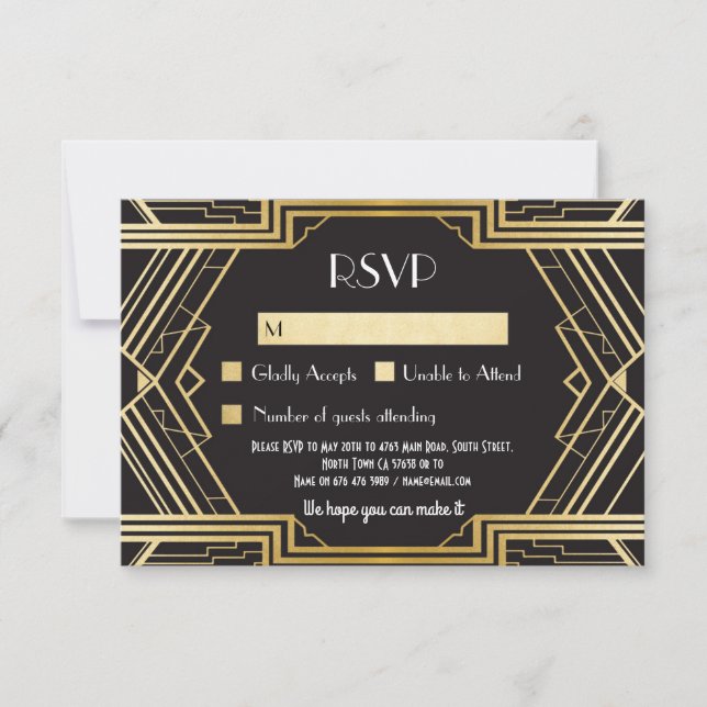 Cartes RSVP Invitations de mariage Gatsby Vintage  (Devant)