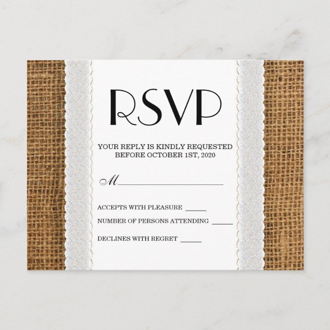 Cartes RSVP Jute et Lace (Devant)