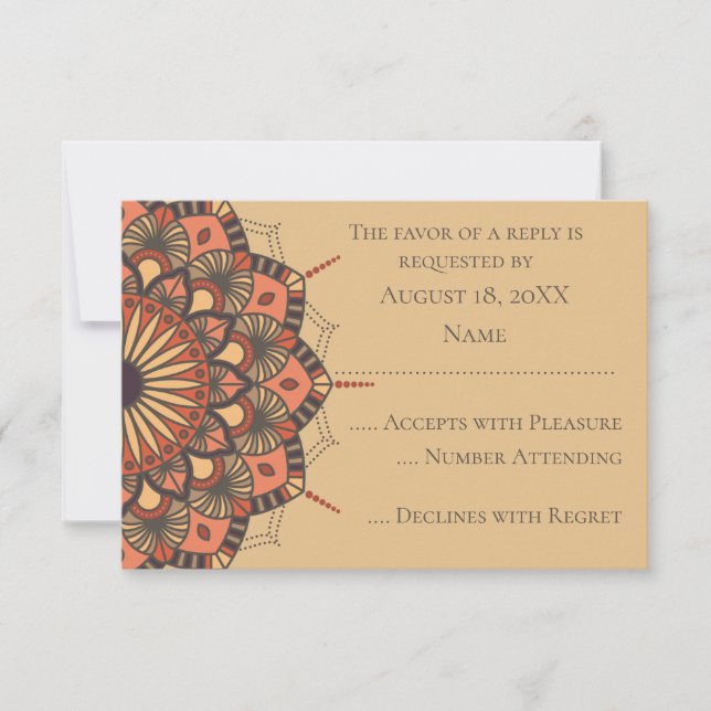 Cartes RSVP Mandala Contemporain Marron Abricot (Devant)