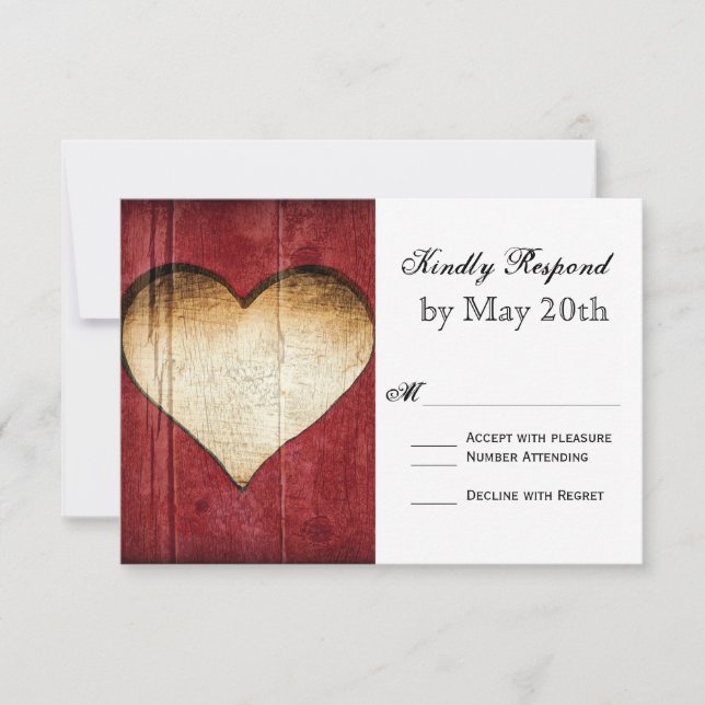 Cartes RSVP Mariage campagnard de coeur en bois de (Devant)