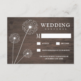 Cartes RSVP Mariage campagnard en bois Dandelion