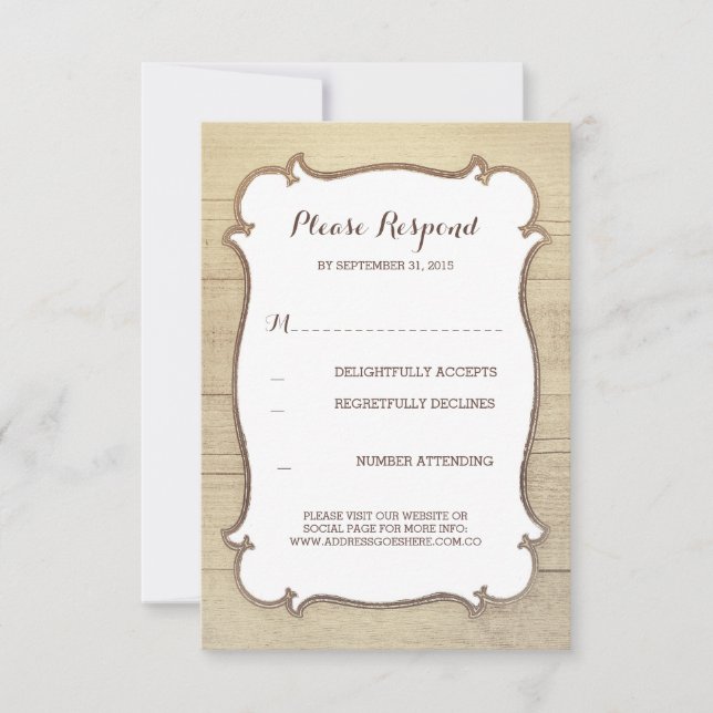 Cartes RSVP Mariage campagnard Rustique (Devant)